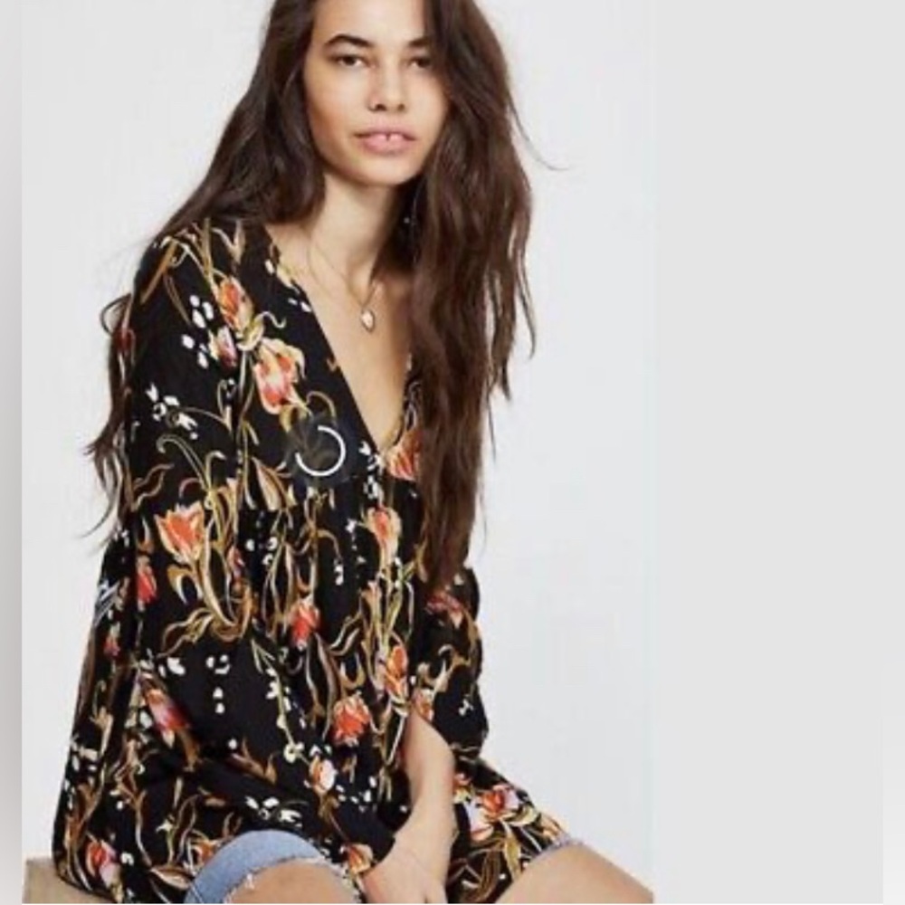 Free People Bella Floral Print Babydoll Waist Tunic Top